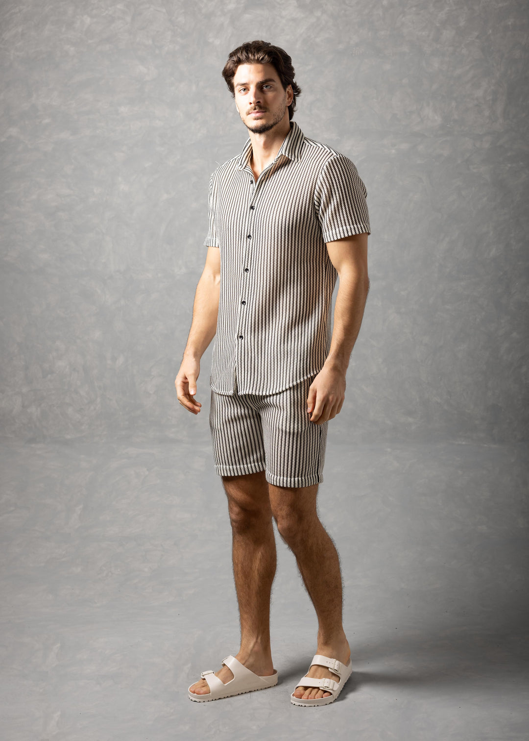Tuscany Ribbed Knit Button-Up Short Sleeve Shirt