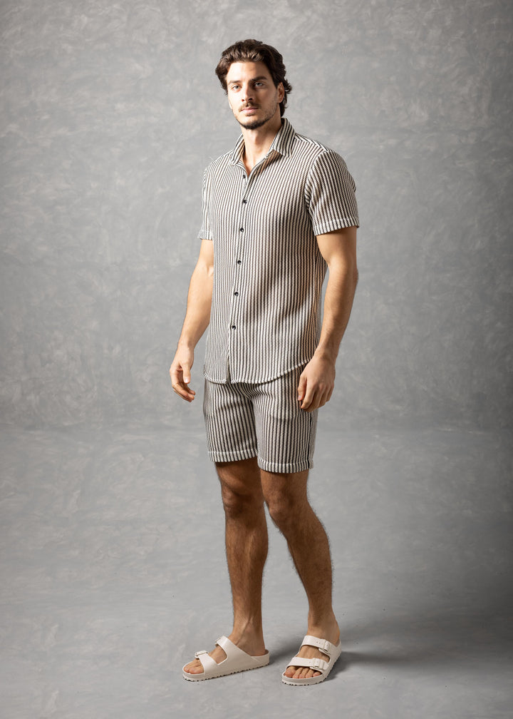 Tuscany Ribbed Knit Button-Up Short Sleeve Shirt