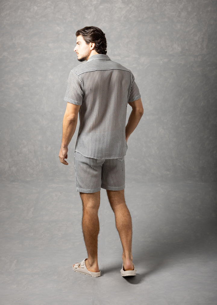 Tuscany Ribbed Knit Button-Up Short Sleeve Shirt