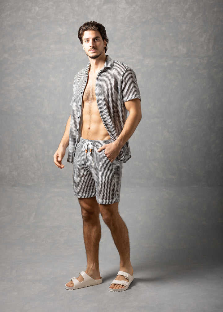 Tuscany Ribbed Knit Button-Up Short Sleeve Shirt