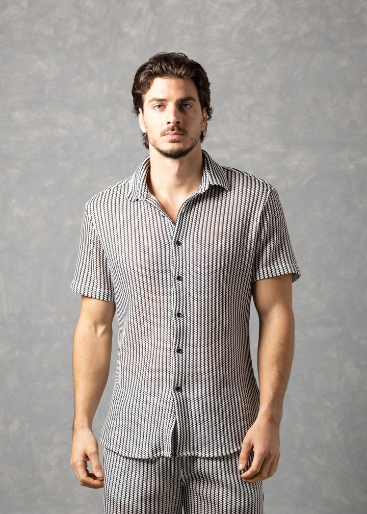 Tuscany Ribbed Knit Button-Up Short Sleeve Shirt