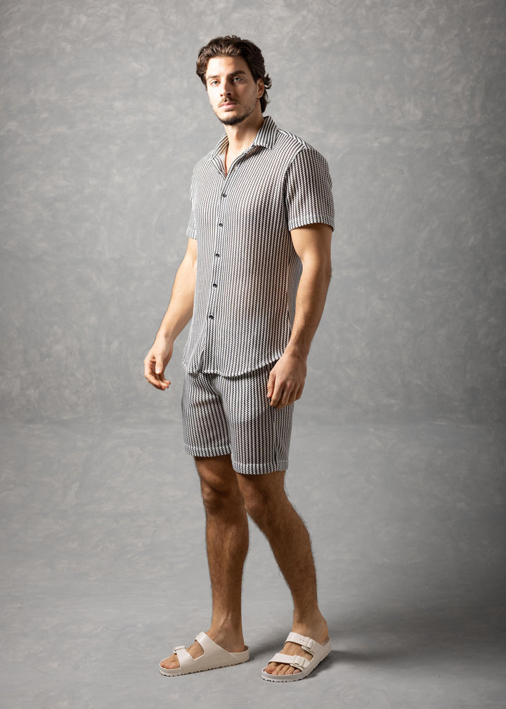 Tuscany Ribbed Knit Button-Up Short Sleeve Shirt
