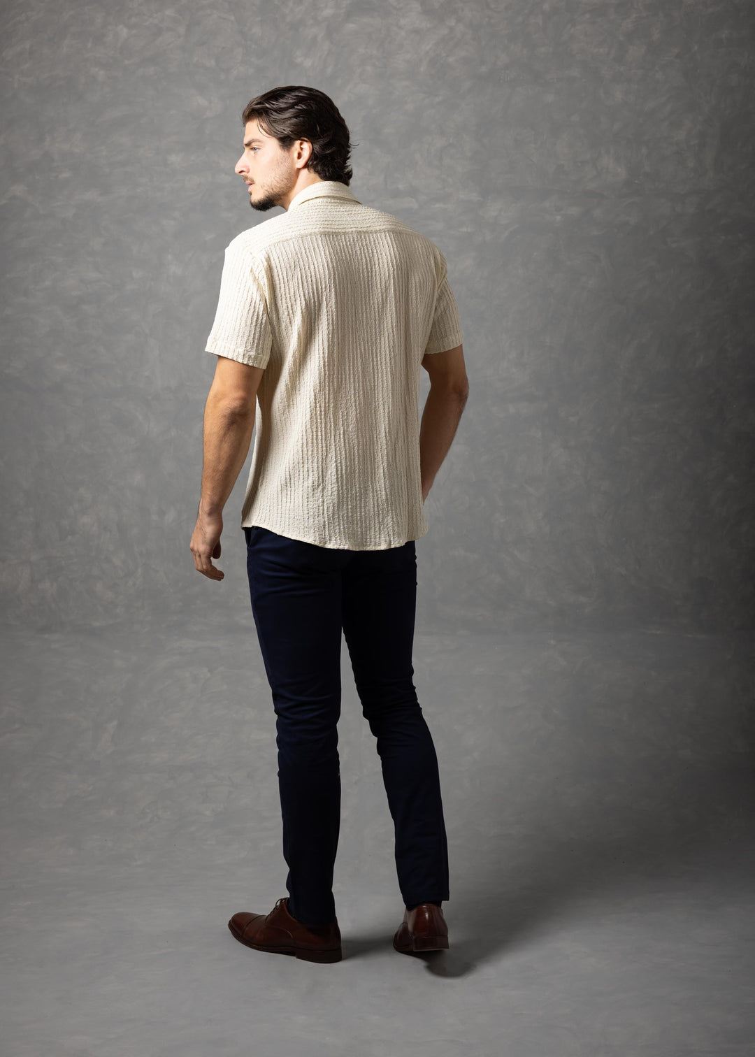 Crinkle Textured Short Sleeve Button-Up Shirt