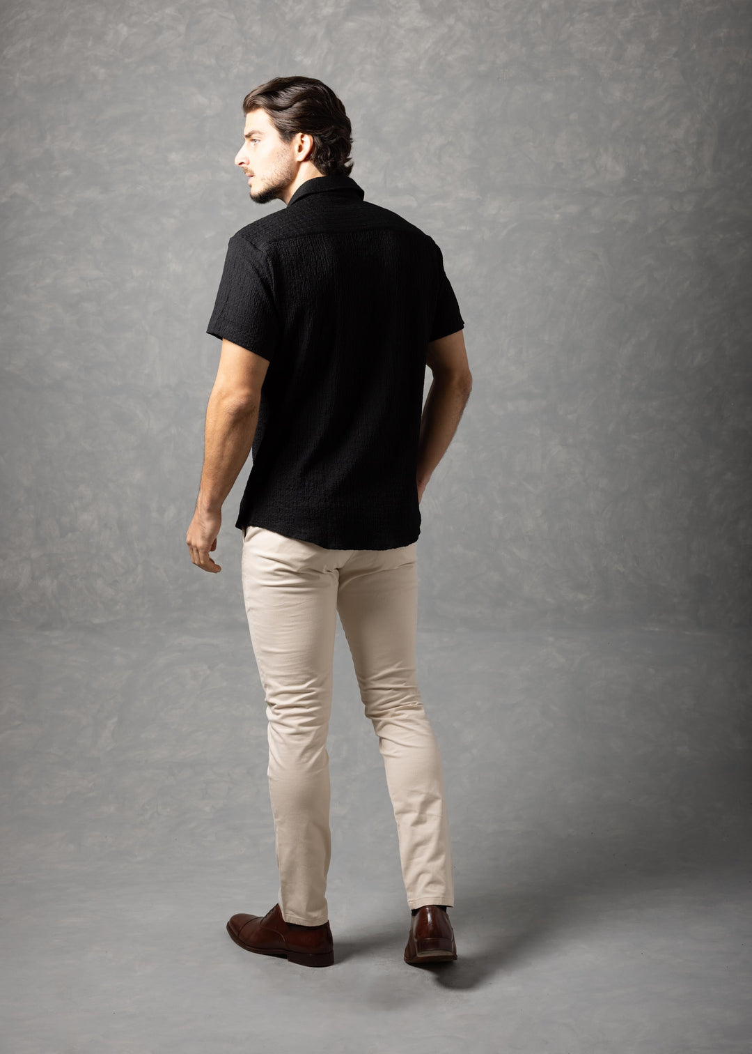 Crinkle Textured Short Sleeve Button-Up Shirt