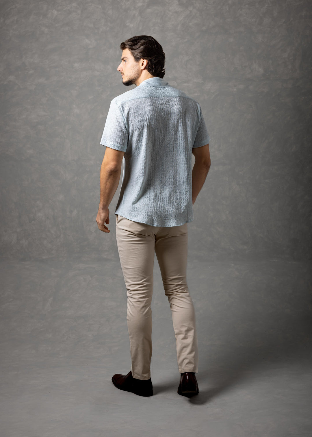 Crinkle Textured Short Sleeve Button-Up Shirt