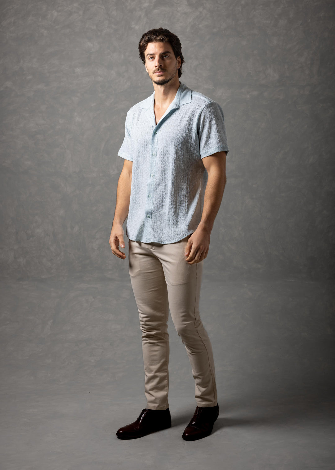 Crinkle Textured Short Sleeve Button-Up Shirt