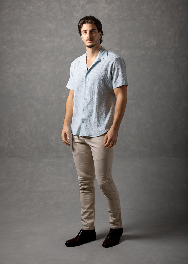 Crinkle Textured Short Sleeve Button-Up Shirt