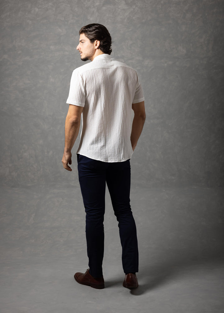 Crinkle Textured Short Sleeve Button-Up Shirt