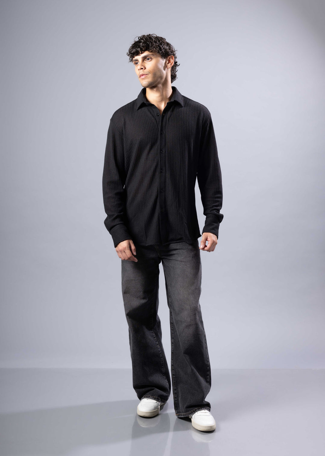 Textured Waffle Button-Up Shirt – Casual Fit