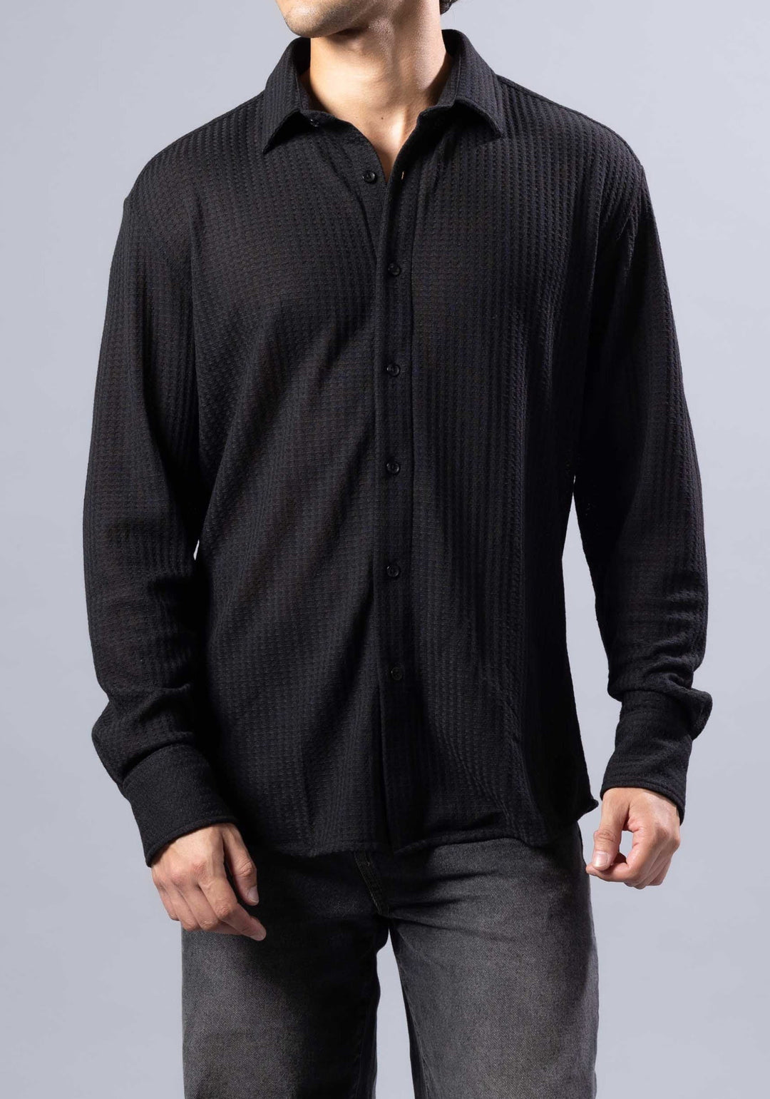 Textured Waffle Button-Up Shirt – Casual Fit
