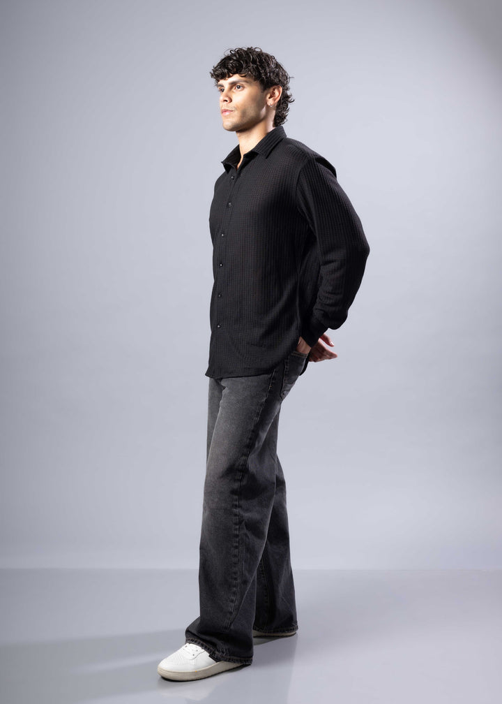 Textured Waffle Button-Up Shirt – Casual Fit