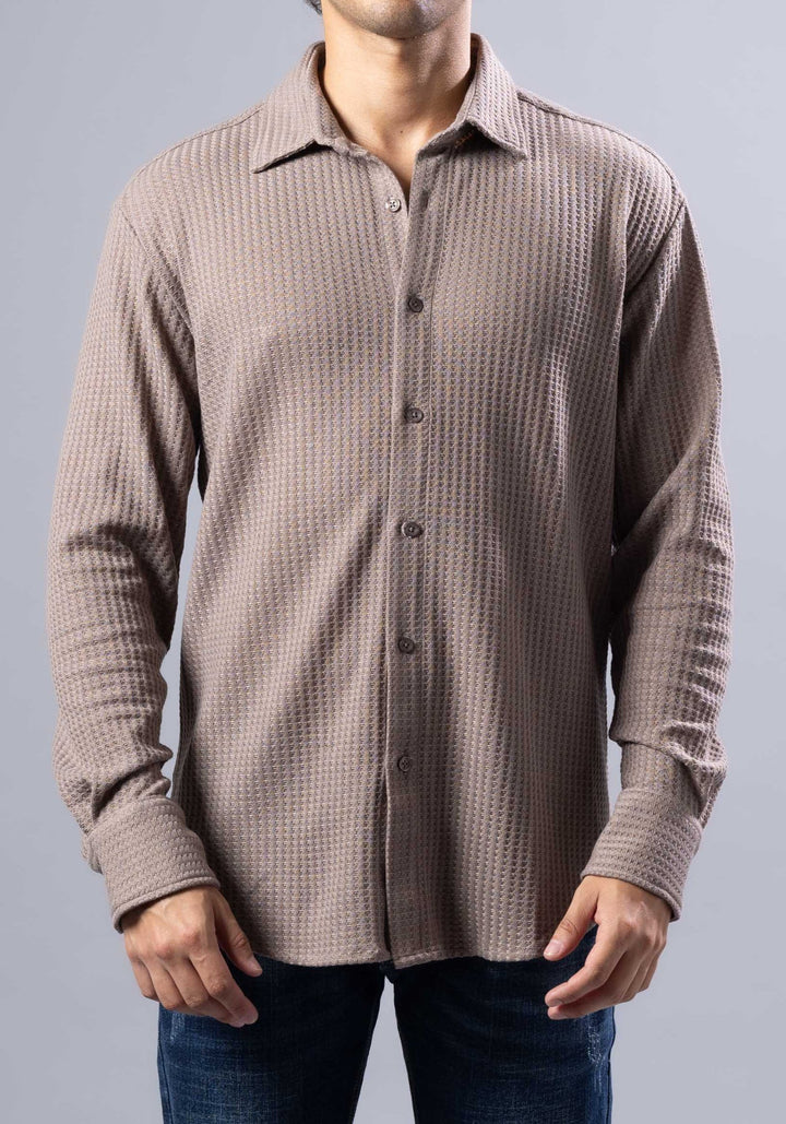 Textured Waffle Button-Up Shirt – Casual Fit