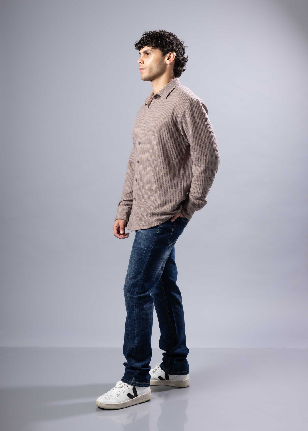 Textured Waffle Button-Up Shirt – Casual Fit