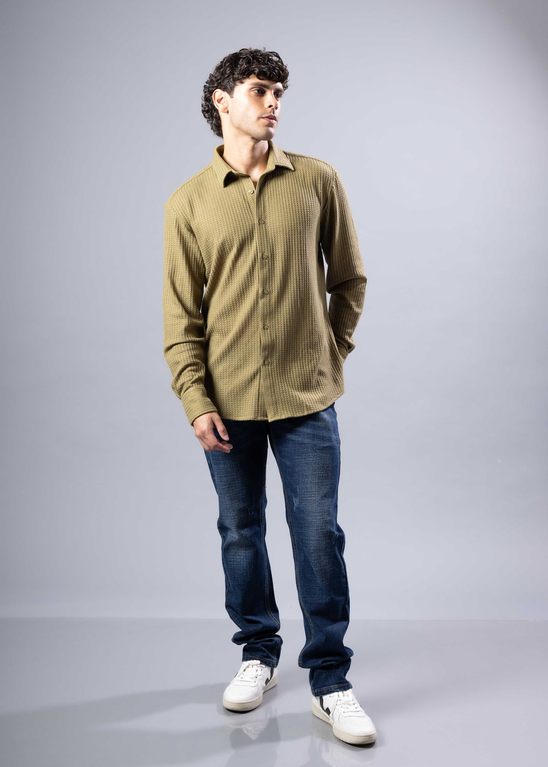 Textured Waffle Button-Up Shirt – Casual Fit