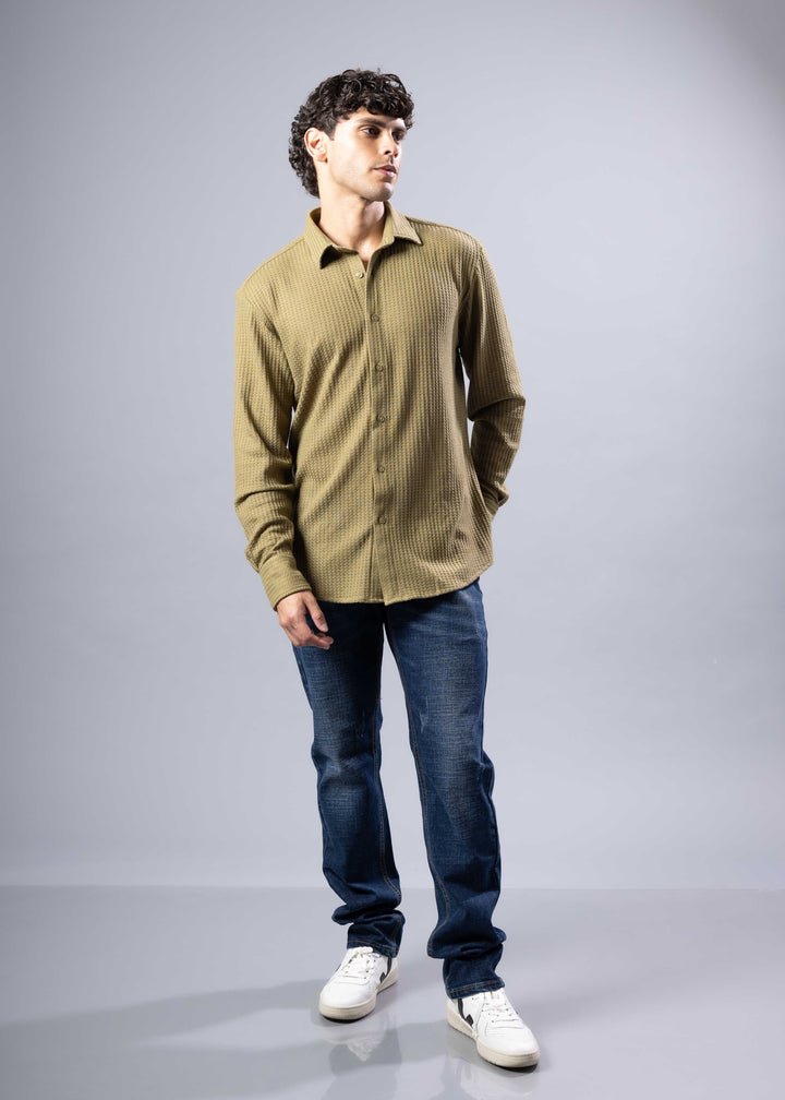 Textured Waffle Button-Up Shirt – Casual Fit