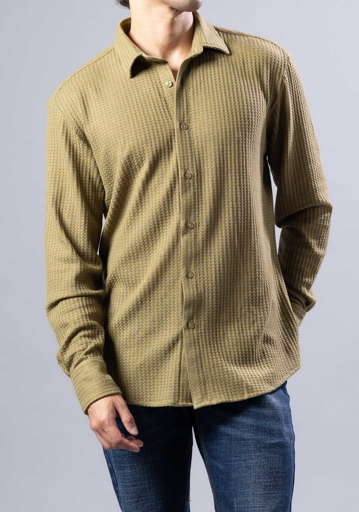 Textured Waffle Button-Up Shirt – Casual Fit