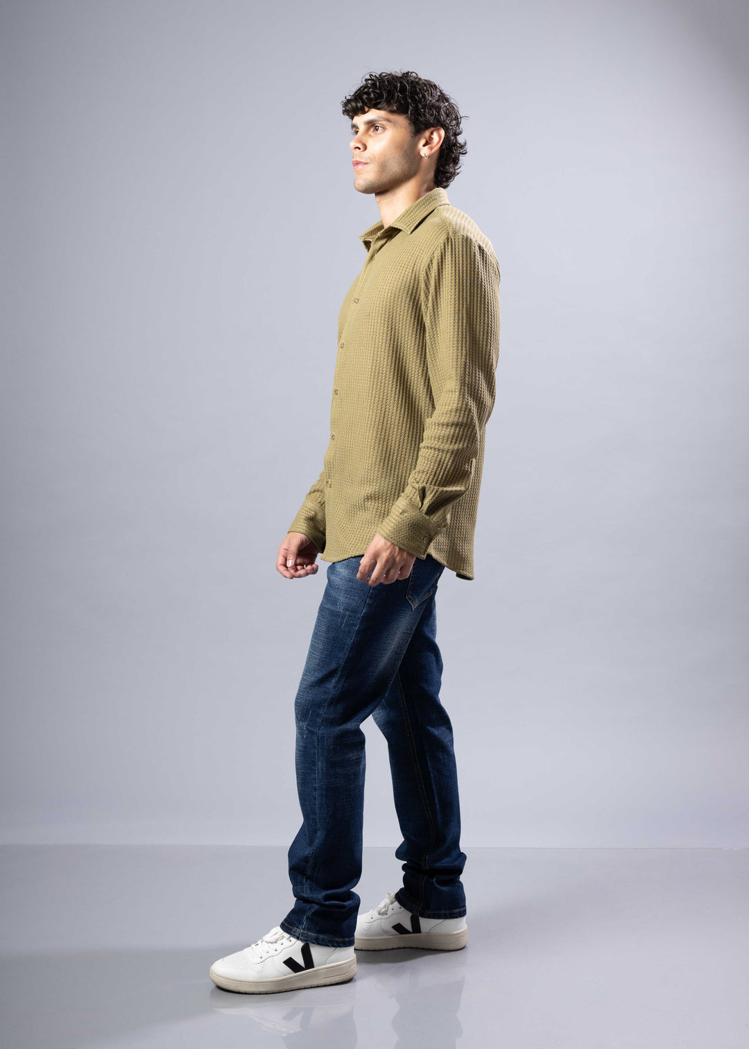 Textured Waffle Button-Up Shirt – Casual Fit