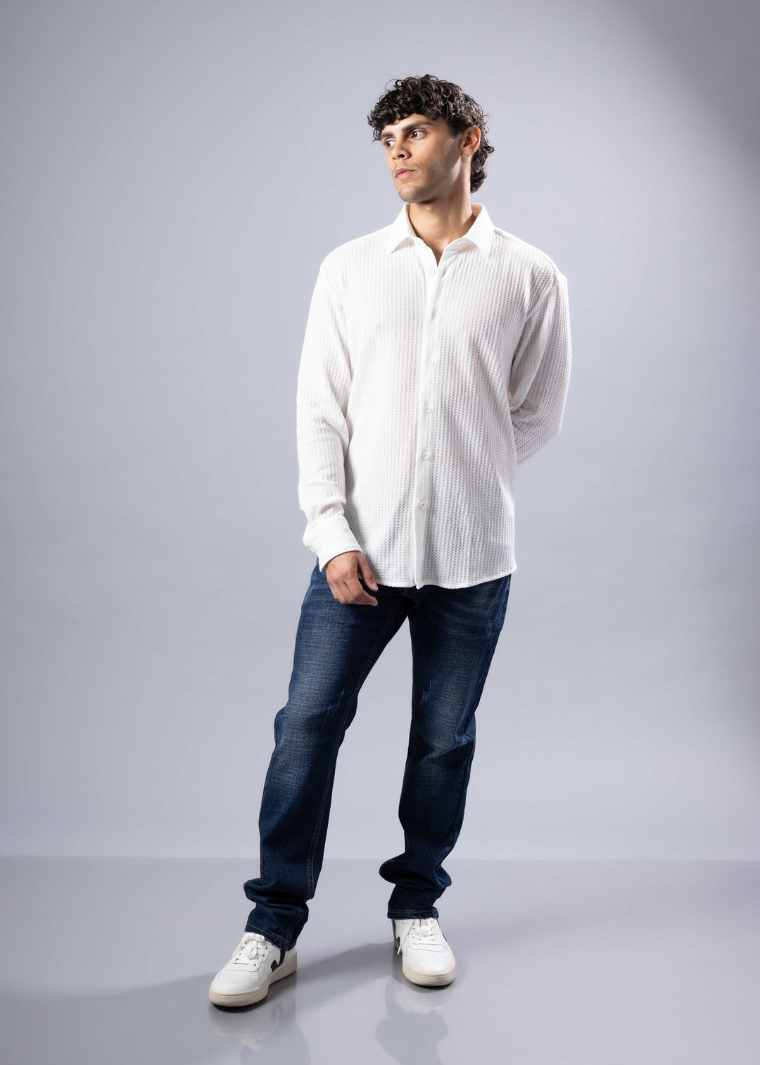 Textured Waffle Button-Up Shirt – Casual Fit