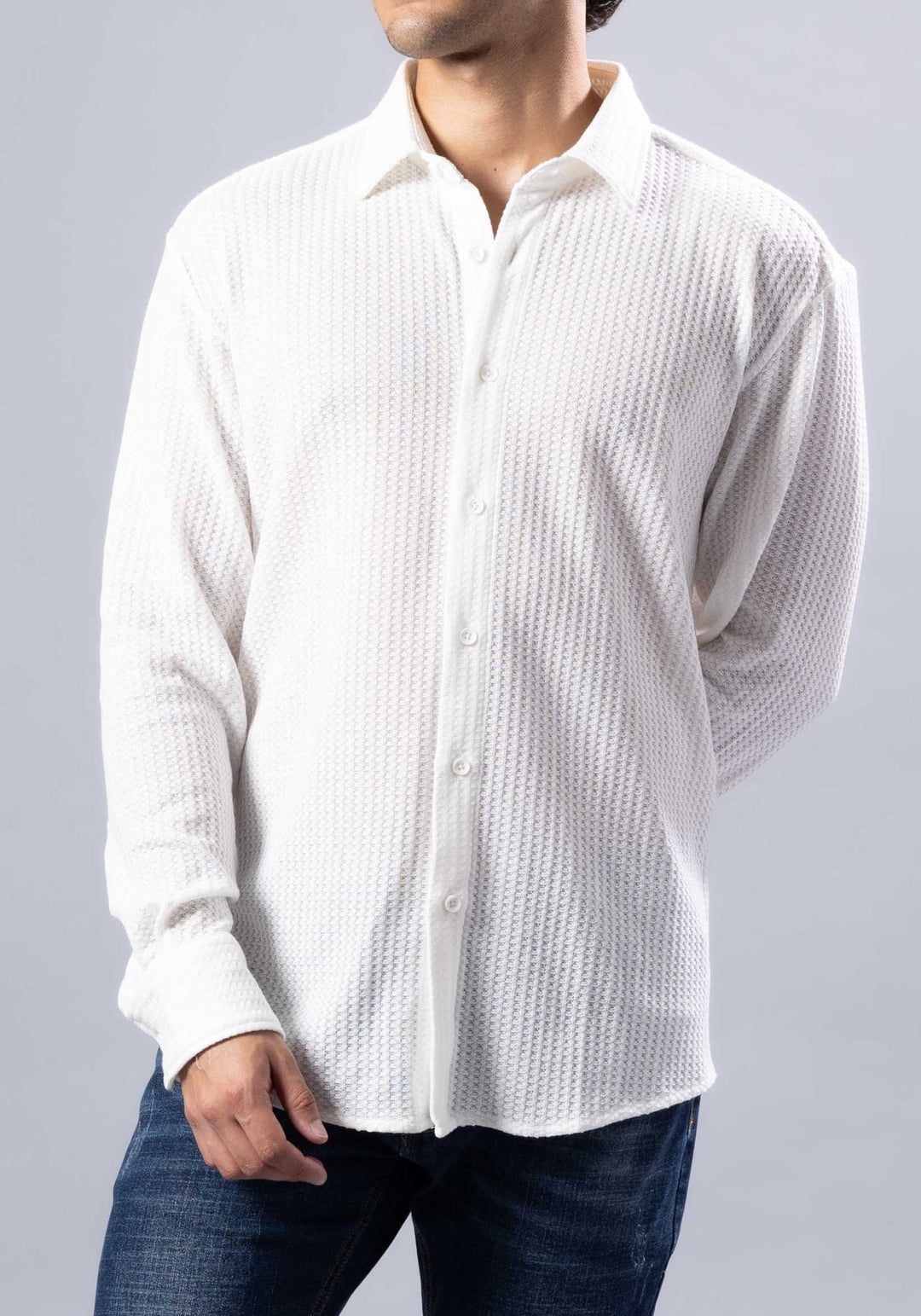 Textured Waffle Button-Up Shirt – Casual Fit
