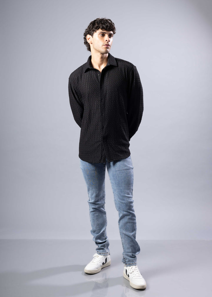 Diamond-Knit Long Sleeve Shirt