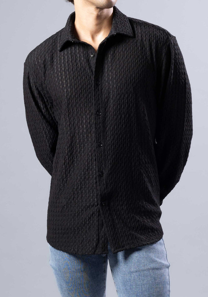 Diamond-Knit Long Sleeve Shirt