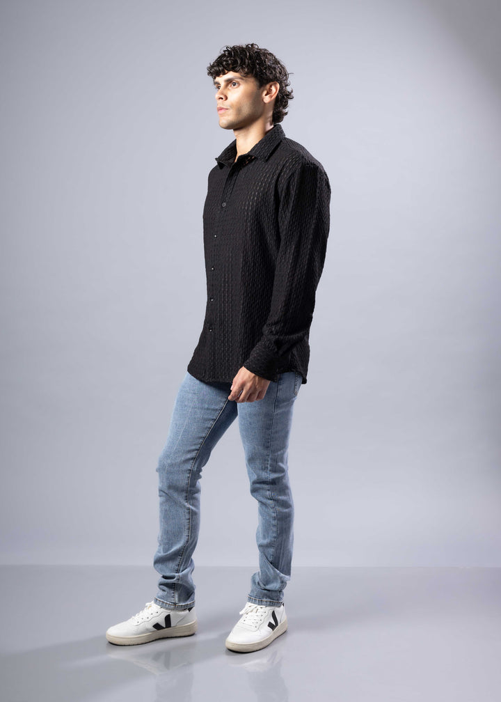 Diamond-Knit Long Sleeve Shirt