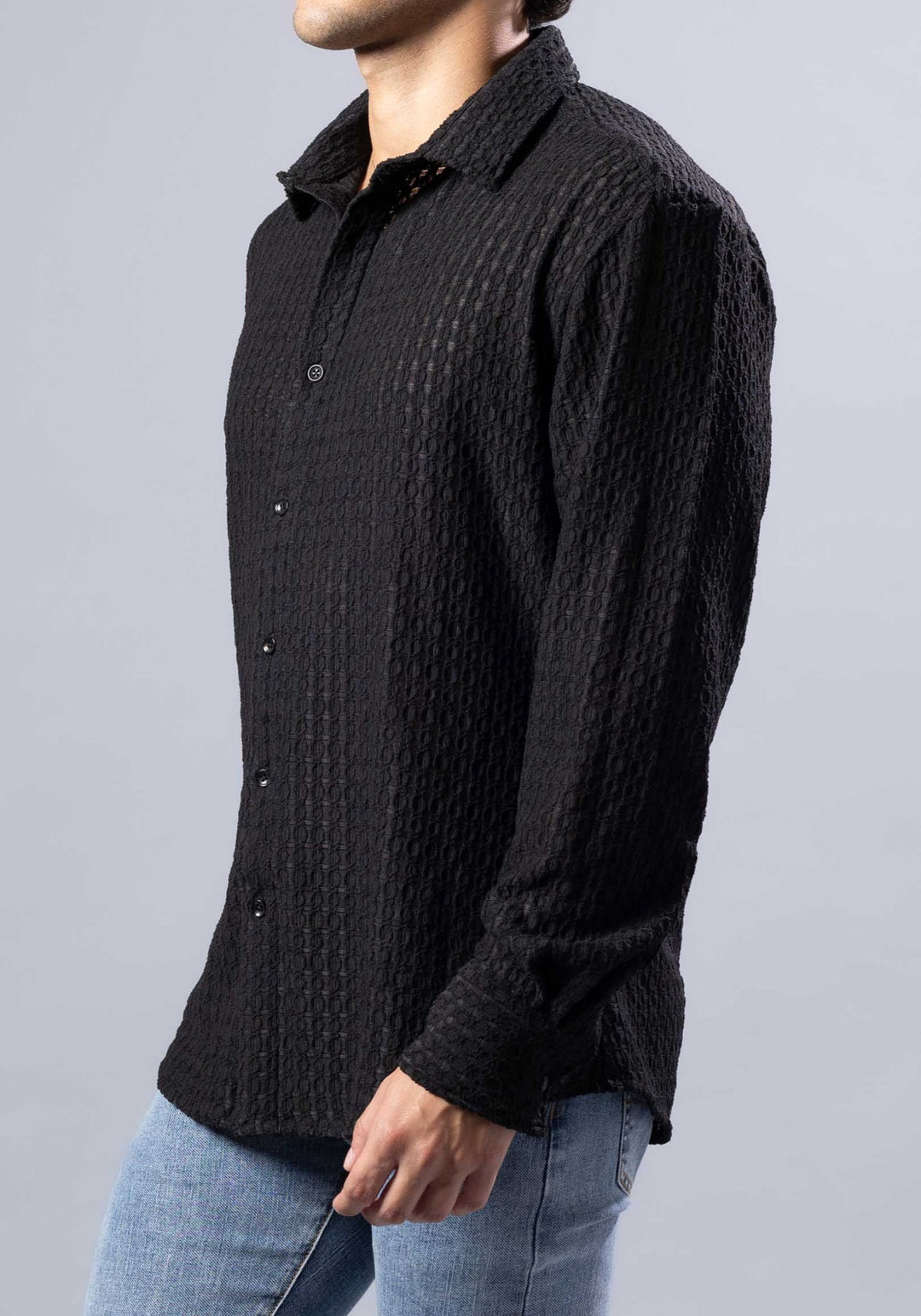 Diamond-Knit Long Sleeve Shirt