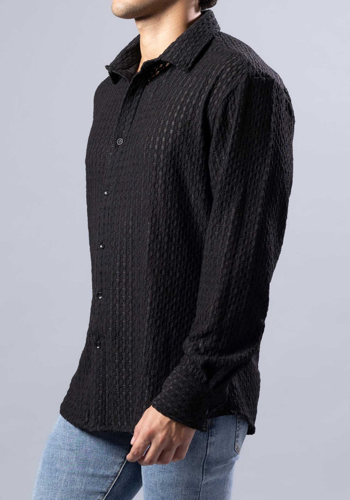 Diamond-Knit Long Sleeve Shirt
