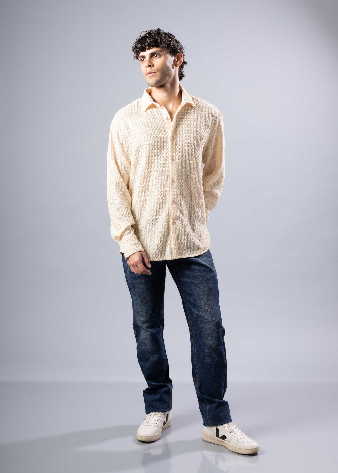 Diamond-Knit Long Sleeve Shirt