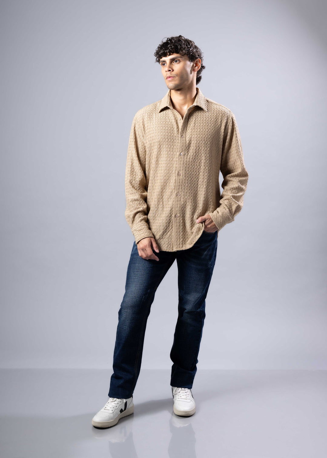 Diamond-Knit Long Sleeve Shirt