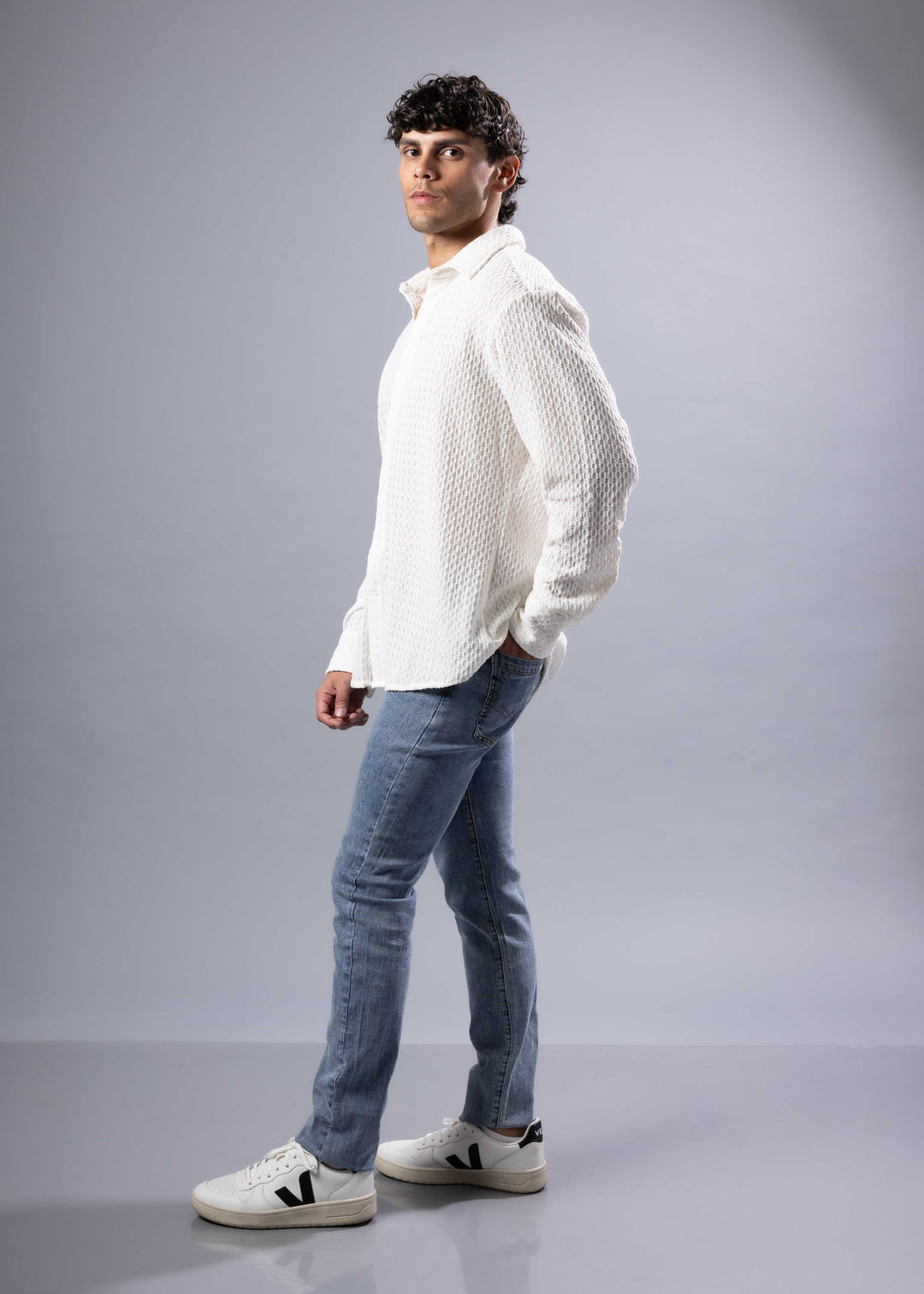 Diamond-Knit Long Sleeve Shirt