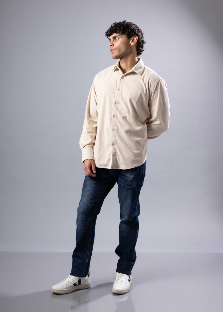 Corduroy Textured Button-Up Long Sleeve Shirt