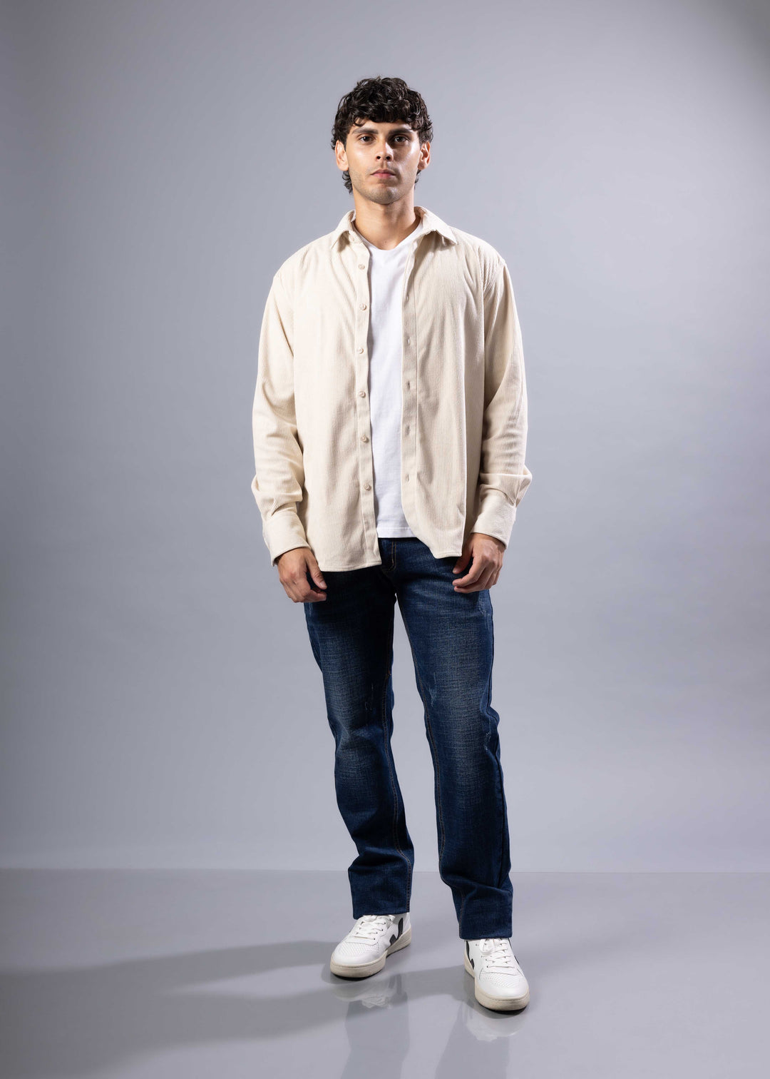 Corduroy Textured Button-Up Long Sleeve Shirt