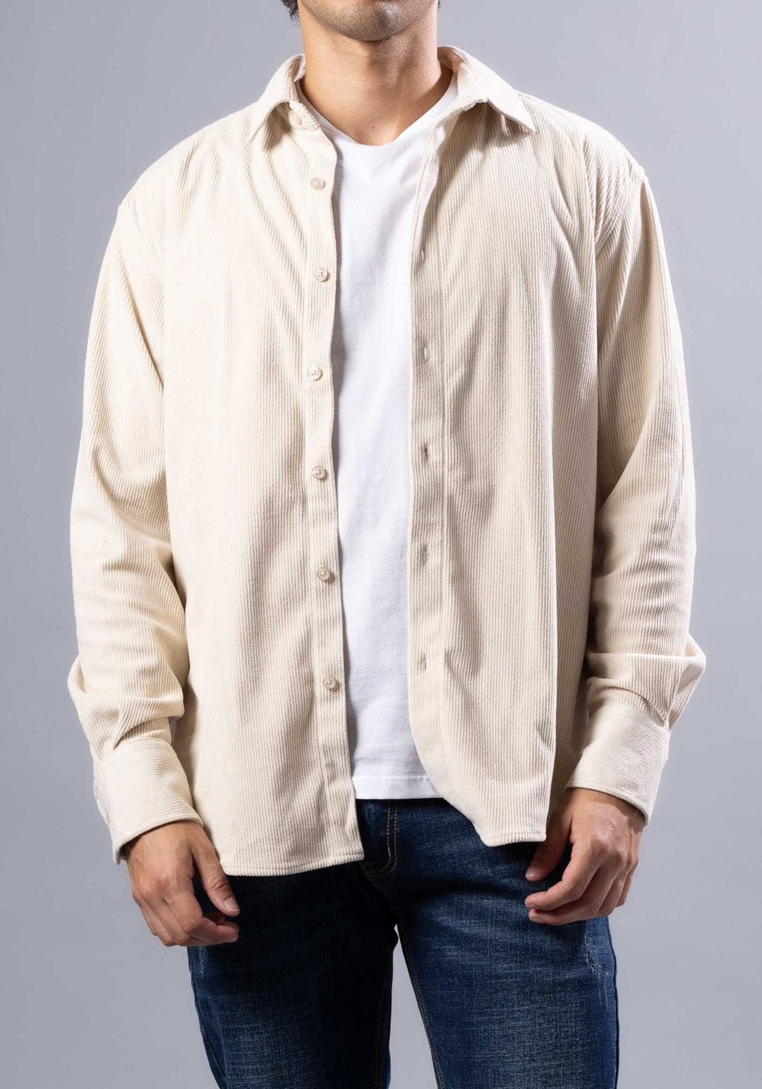 Corduroy Textured Button-Up Long Sleeve Shirt