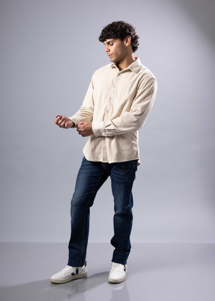 Corduroy Textured Button-Up Long Sleeve Shirt