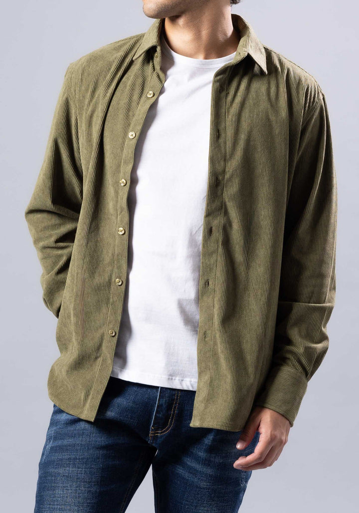 Corduroy Textured Button-Up Long Sleeve Shirt