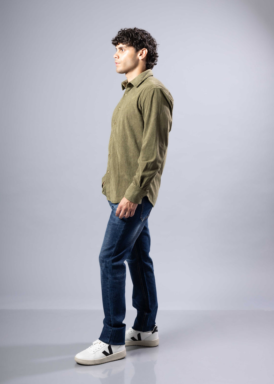 Corduroy Textured Button-Up Long Sleeve Shirt