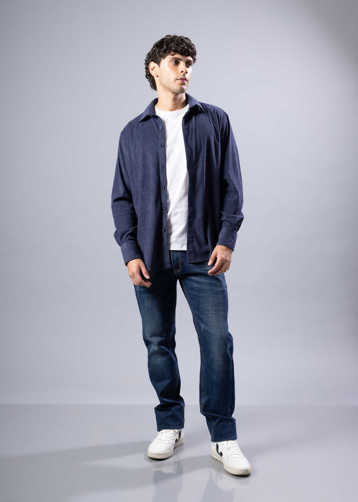 Corduroy Textured Button-Up Long Sleeve Shirt