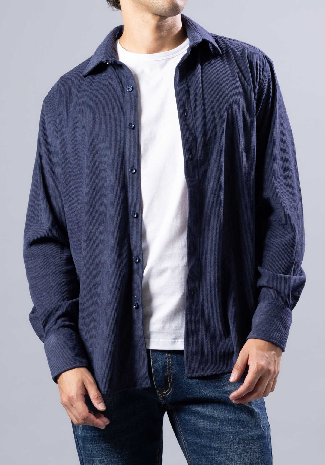 Corduroy Textured Button-Up Long Sleeve Shirt