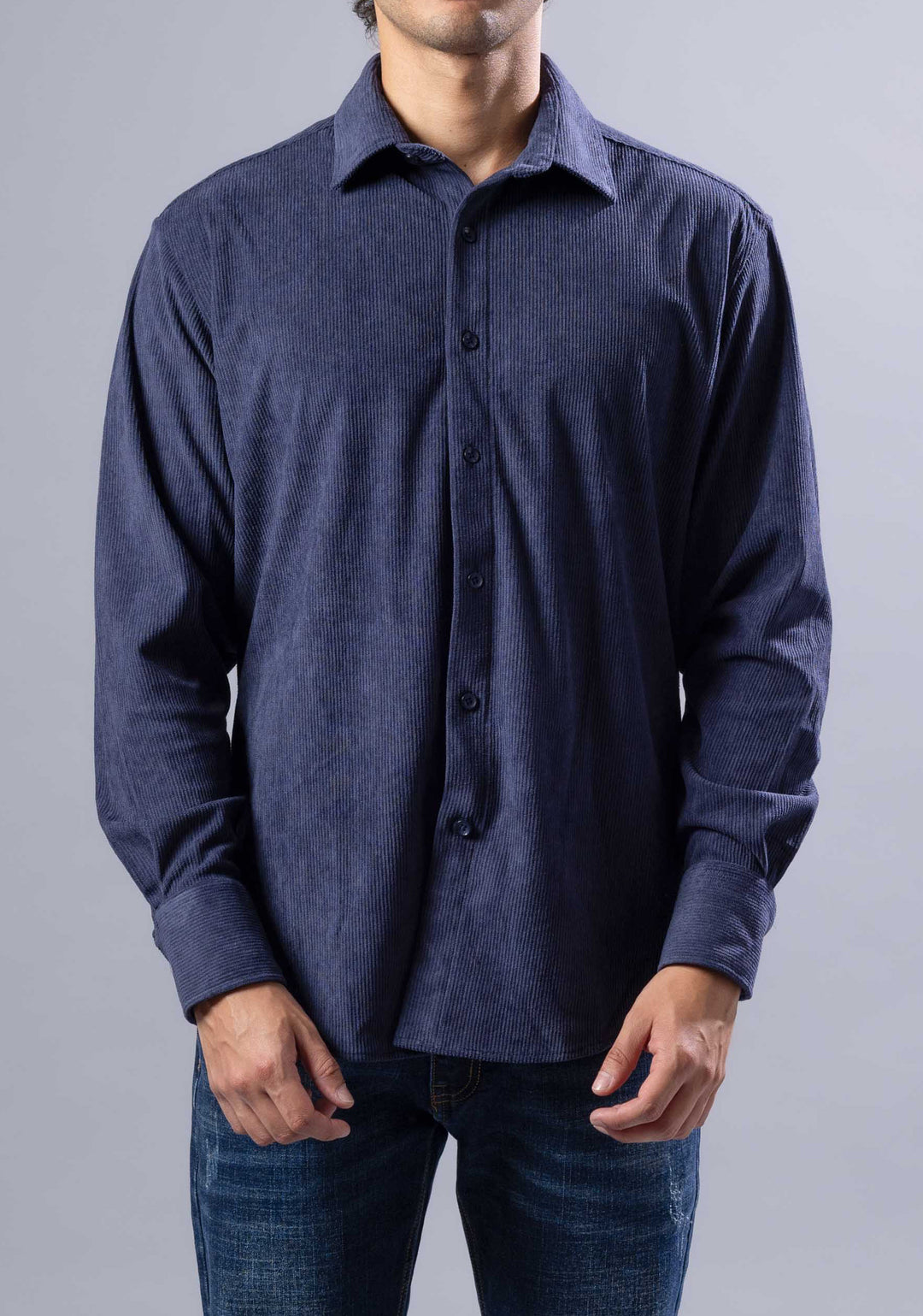Corduroy Textured Button-Up Long Sleeve Shirt