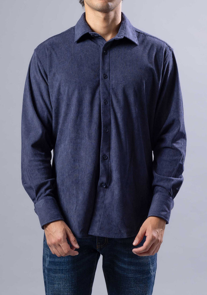 Corduroy Textured Button-Up Long Sleeve Shirt