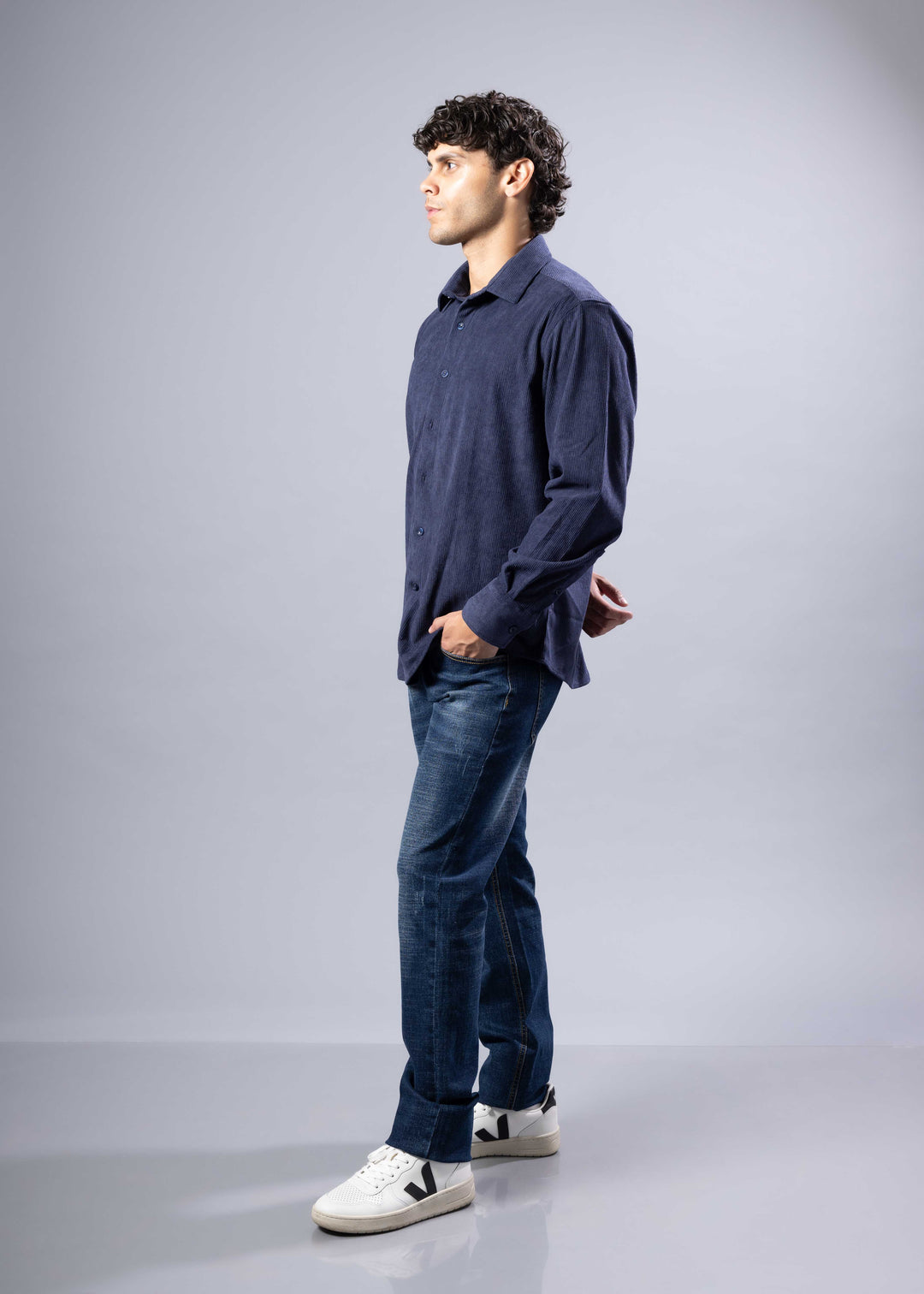 Corduroy Textured Button-Up Long Sleeve Shirt