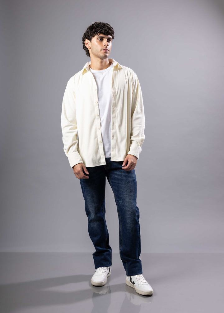 Corduroy Textured Button-Up Long Sleeve Shirt