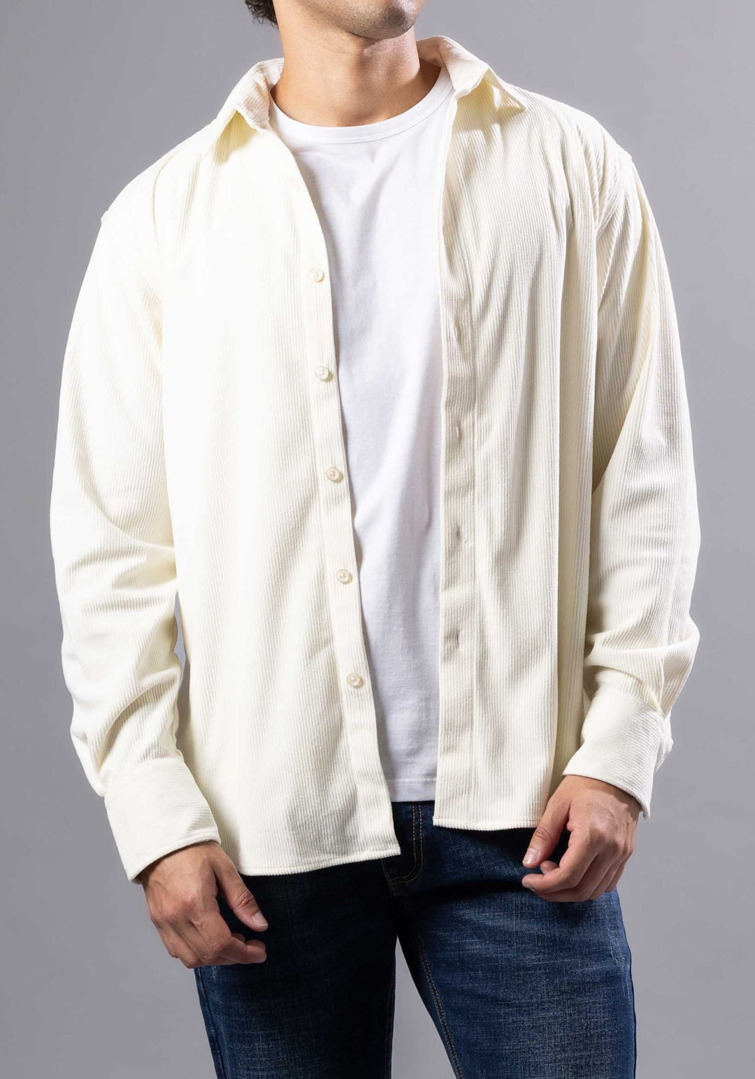 Corduroy Textured Button-Up Long Sleeve Shirt