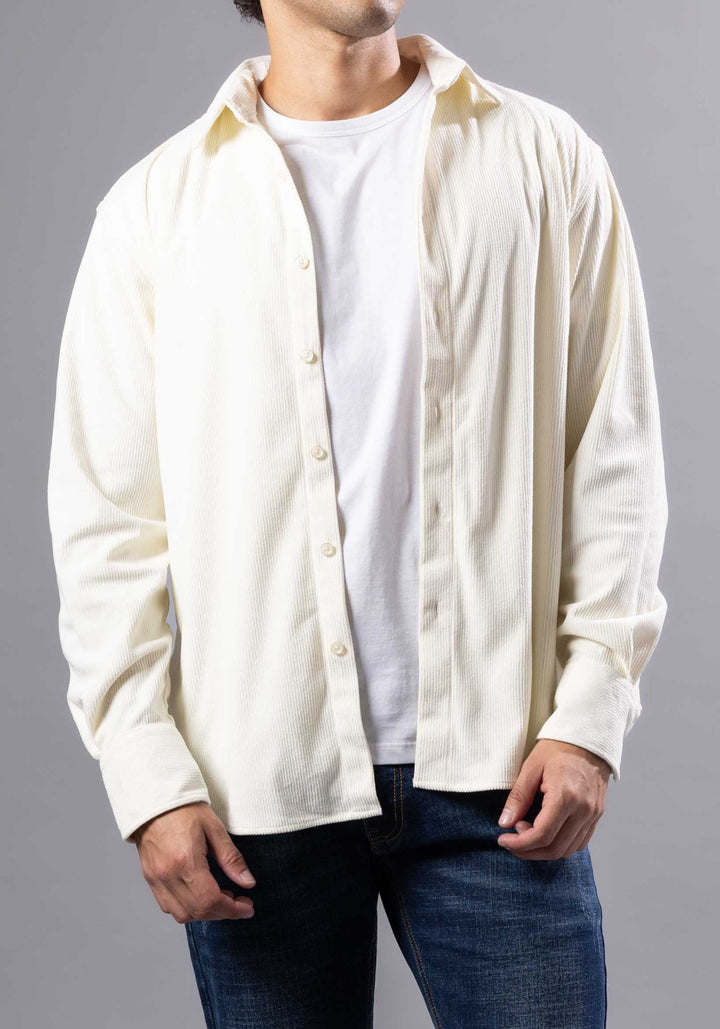 Corduroy Textured Button-Up Long Sleeve Shirt