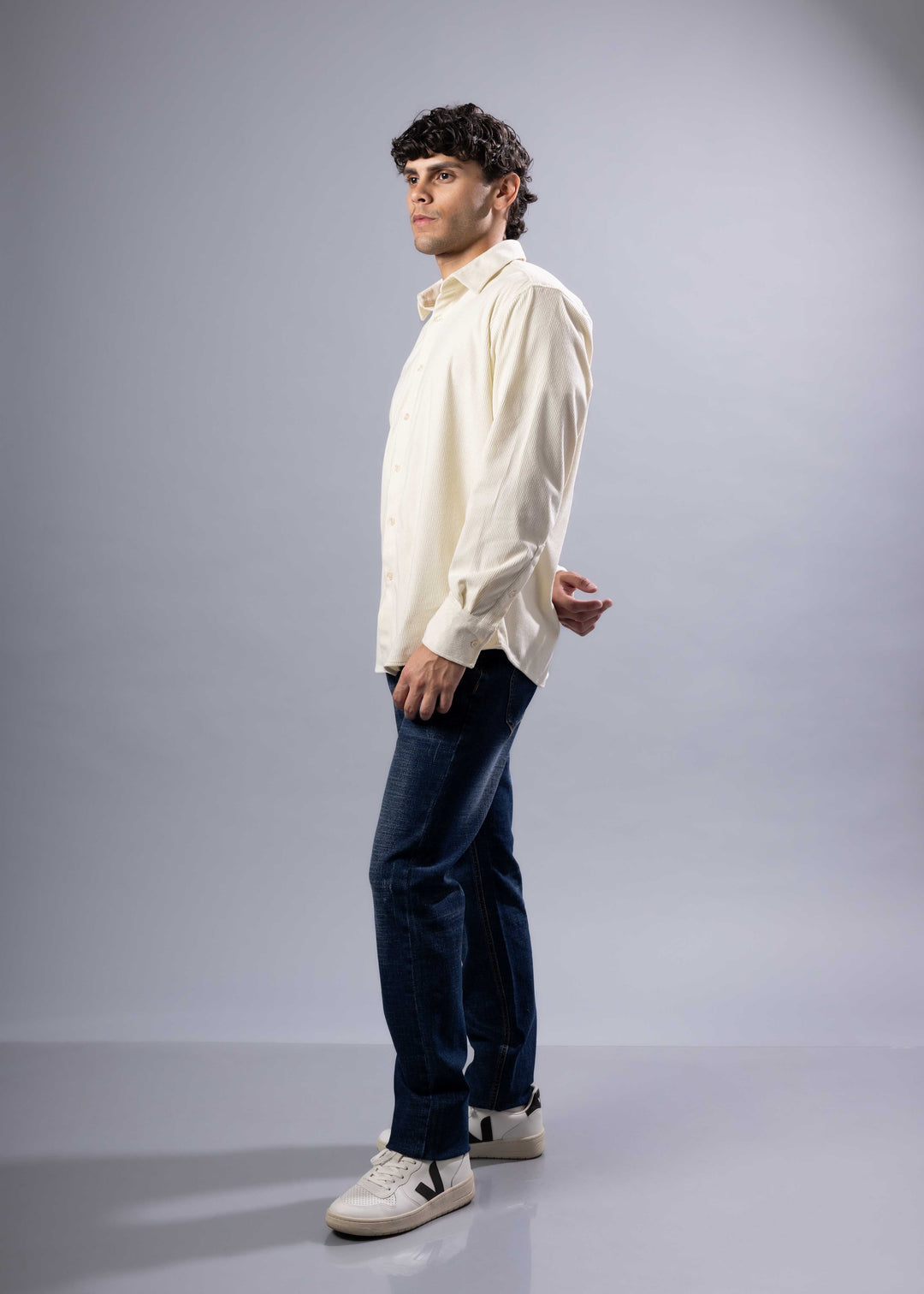 Corduroy Textured Button-Up Long Sleeve Shirt