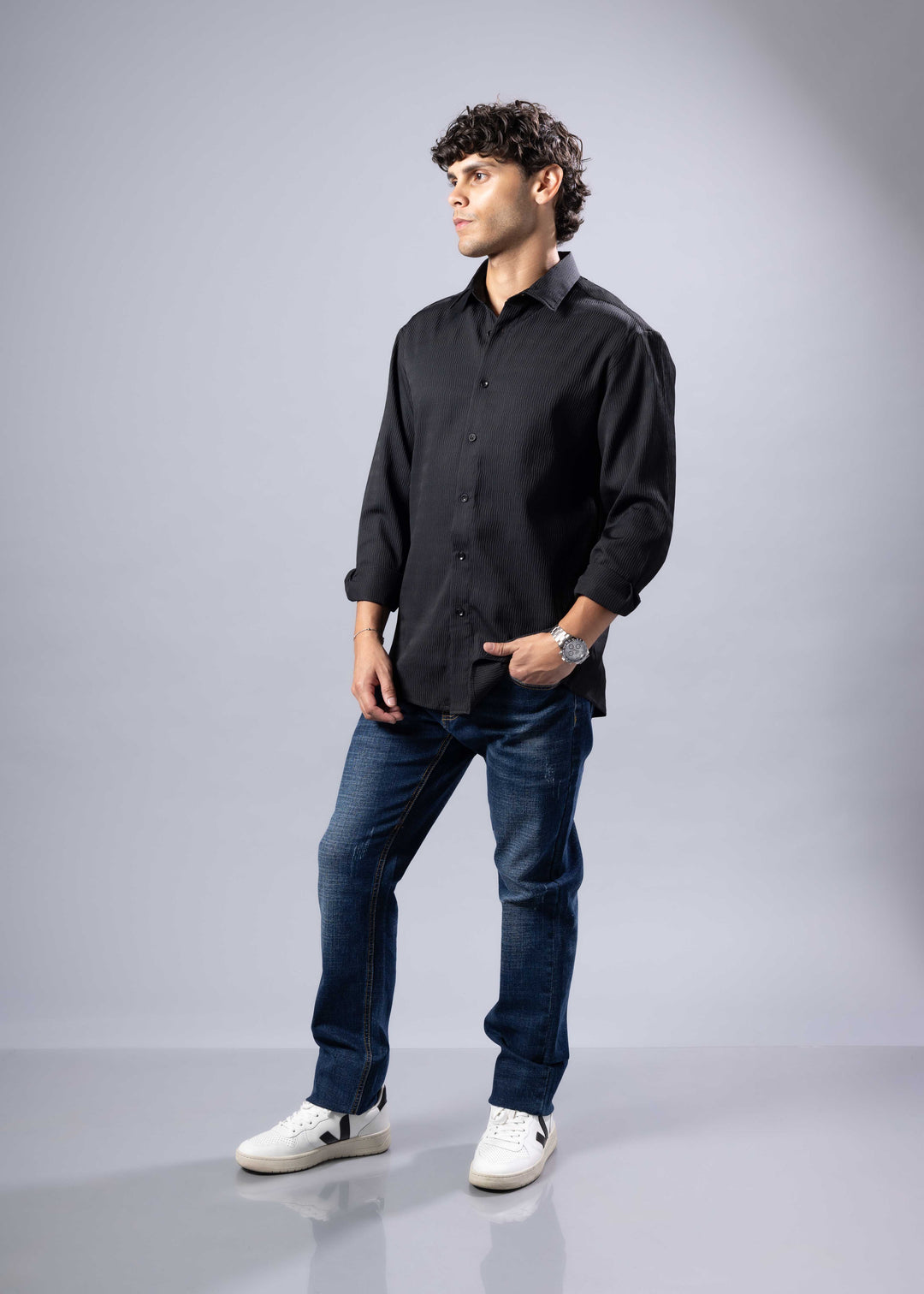 Textured Weave Modern Fit Long Sleeve Shirt