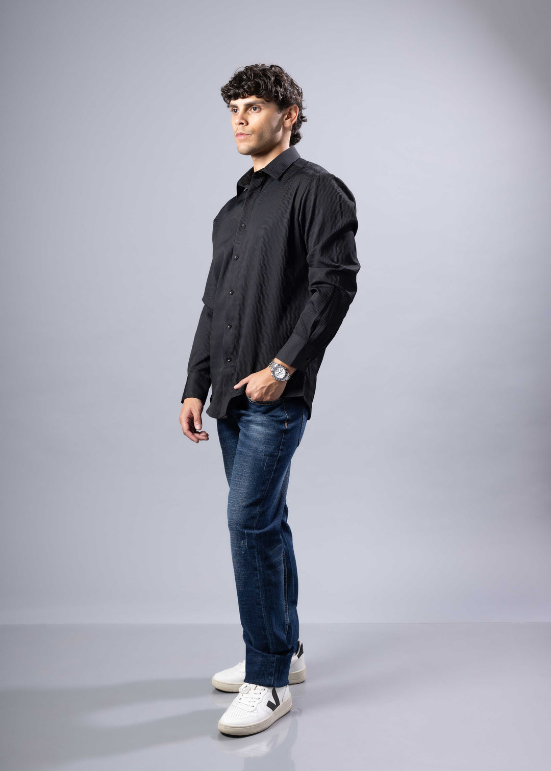 Textured Weave Modern Fit Long Sleeve Shirt