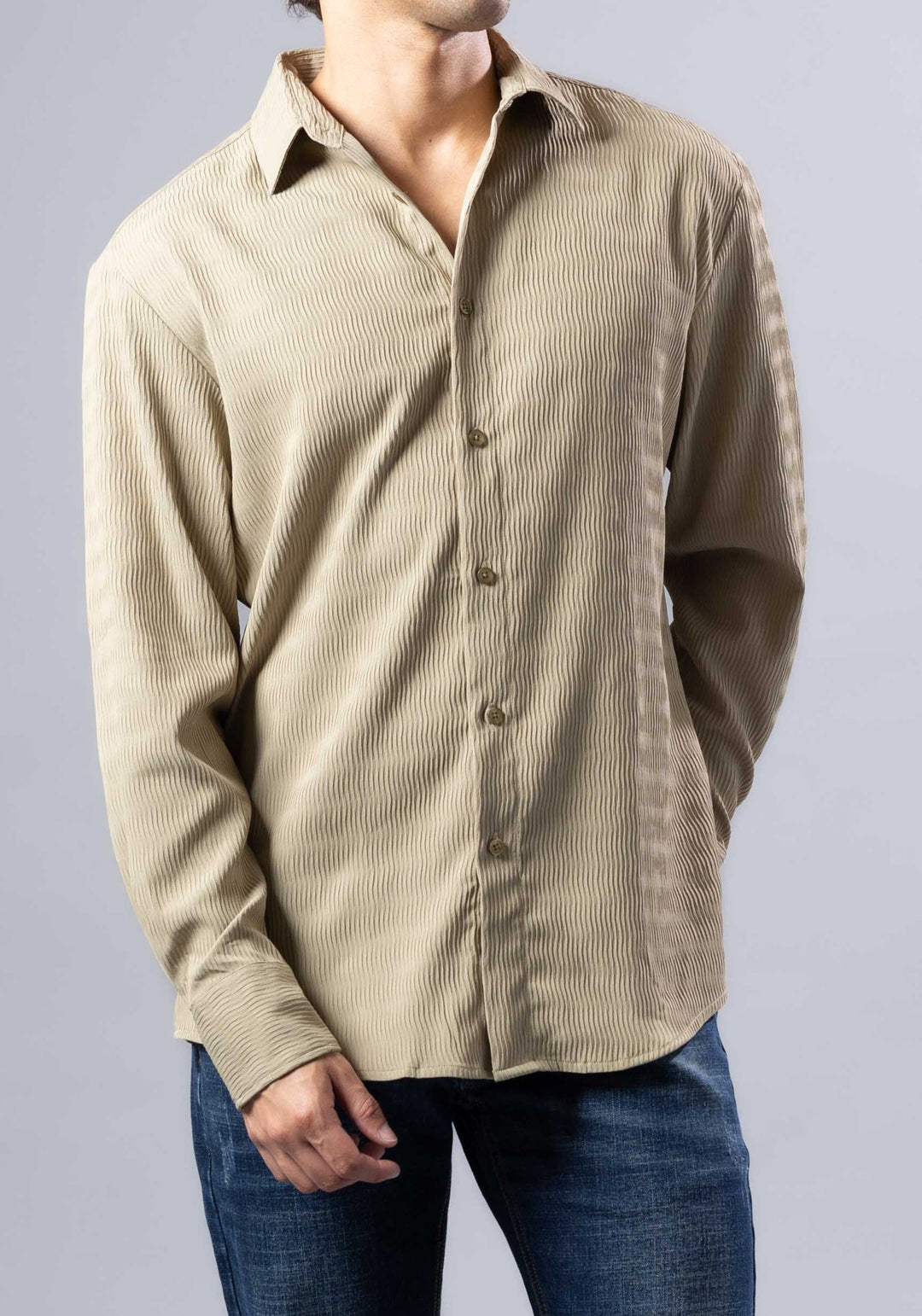 Textured Weave Modern Fit Long Sleeve Shirt