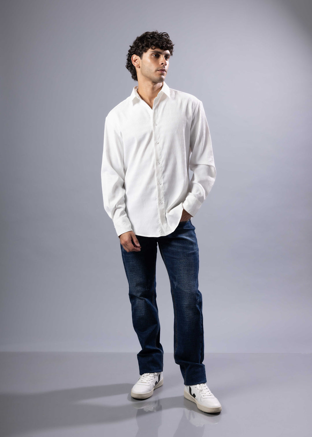 Textured Weave Modern Fit Long Sleeve Shirt